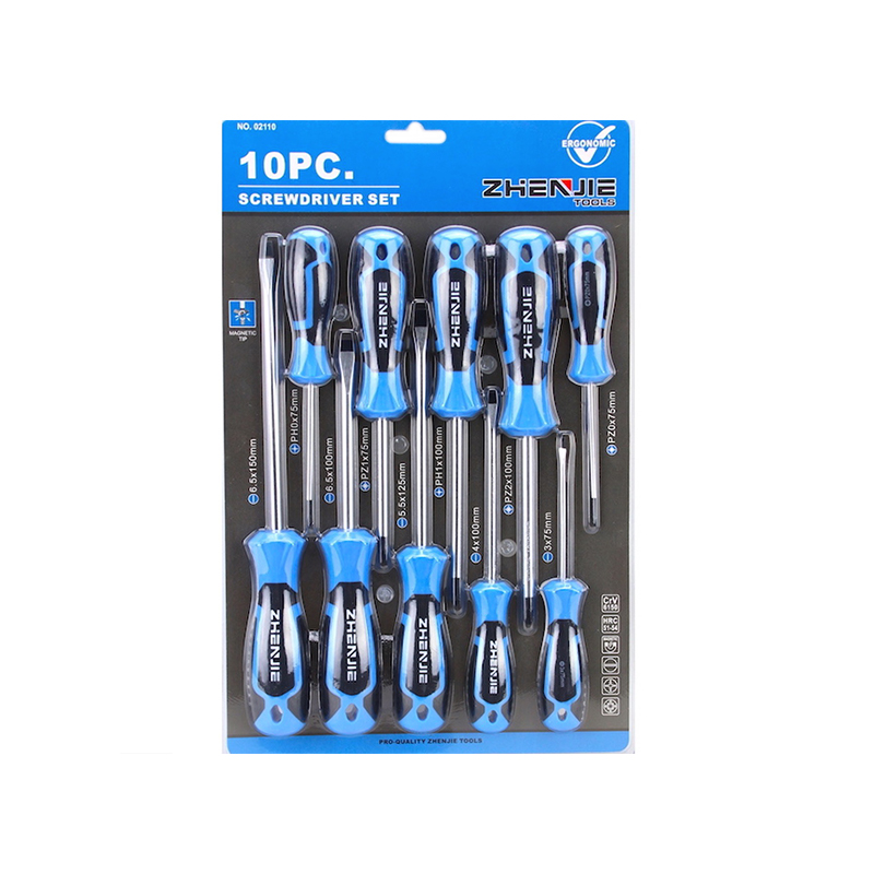 10pcs Ergonomically ডিজাইন করা হ্যান্ডেল স্লটেড ফিলিপস পজিড্রিভ স্ক্রু ড্রাইভার সেট