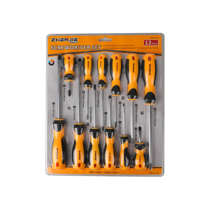 12pcs স্লটেড ফিলিপস এবং স্কোয়ার CRV স্ক্রু ড্রাইভার সেট