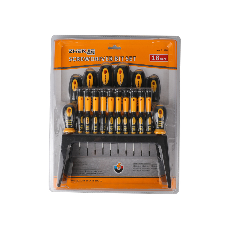 18pcs প্লাস্টিক শেল্ফ এবং ডাবল ব্লিস্টার প্যাকেজিং স্লটেড ফিলিপস এবং টরক্স স্ক্রু ড্রাইভার সেট