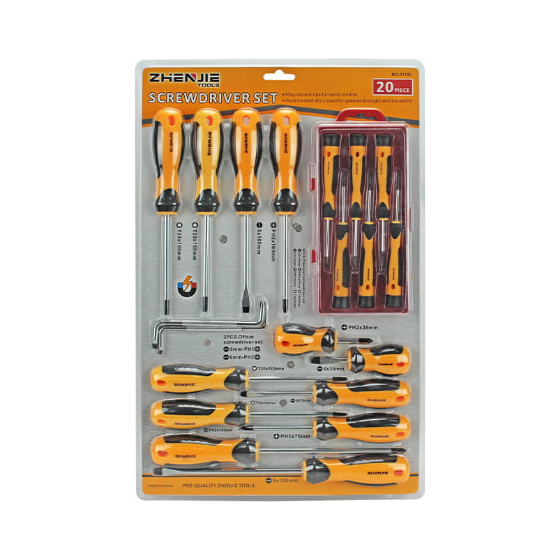 20pcs ডাবল ব্লিস্টার প্যাকেজিং স্লটেড ফিলিপস এবং টরক্স স্ক্রু ড্রাইভার সেট