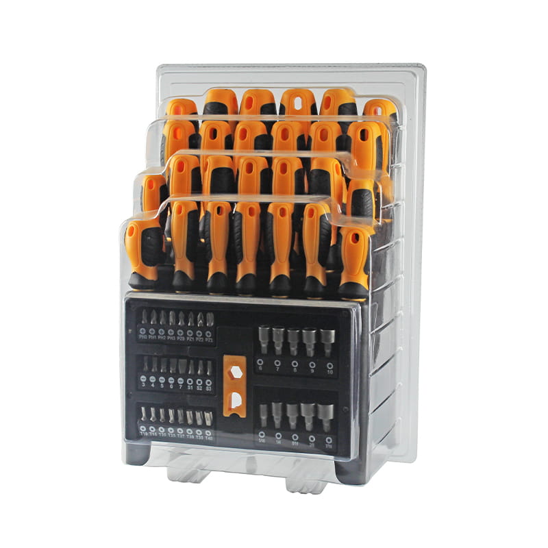 61pcs প্লাস্টিক শেল্ফ এবং ডাবল ব্লিস্টার প্যাকেজিং স্ক্রু ড্রাইভার বিট এবং পাওয়ার নাট সেট
