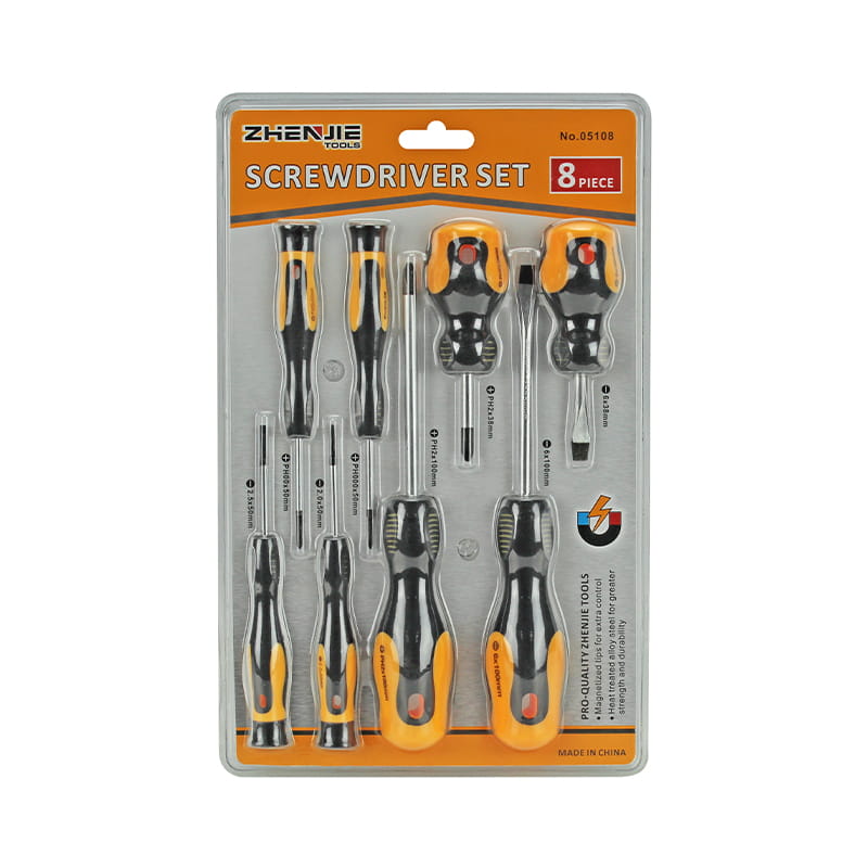 8pcs ডাবল ব্লিস্টার প্যাকেজিং স্লটেড এবং ফিলিপস স্ক্রু ড্রাইভার সেট
