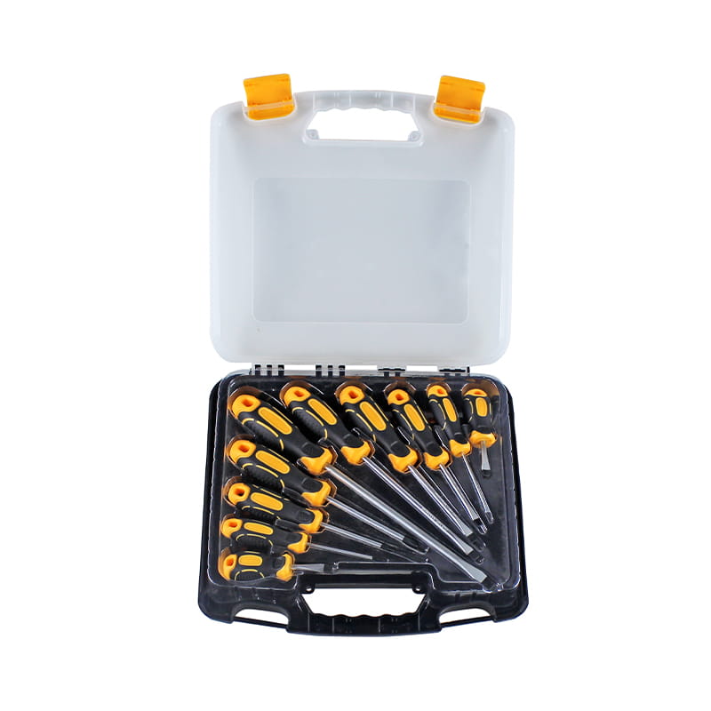 10pcs প্লাস্টিক বক্স প্যাকেজিং চুম্বকীয় টিপ CRV স্ক্রু ড্রাইভার সেট