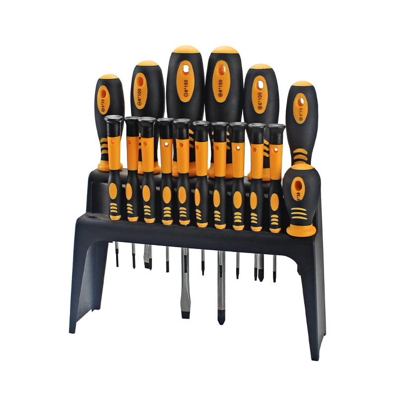 18pcs প্লাস্টিক শেল্ফ এবং ডাবল ব্লিস্টার প্যাকেজিং CRV স্ক্রু ড্রাইভার সেট