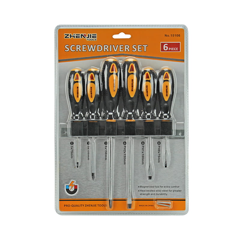 6pcs ডাবল ব্লিস্টার প্যাকেজিং CRV স্ক্রু ড্রাইভার সেট