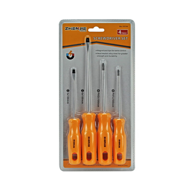 4pcs ডবল ইনজেকশনের নরম হ্যান্ডেল CRV স্ক্রু ড্রাইভার সেট 